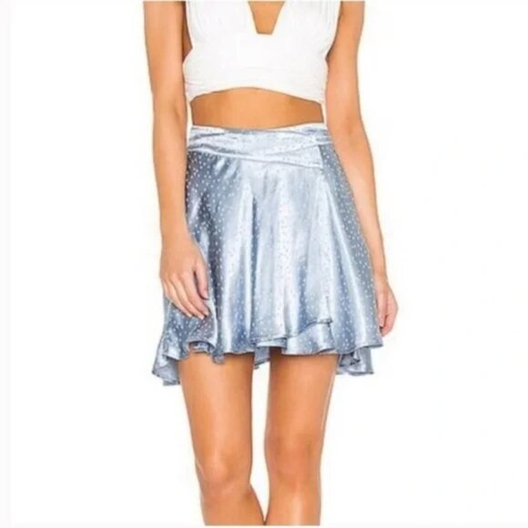Free People Starstruck Asymmetrical Mini Skirt In Big Sur Blue Metallic Size 2 - Picture 2 of 7
